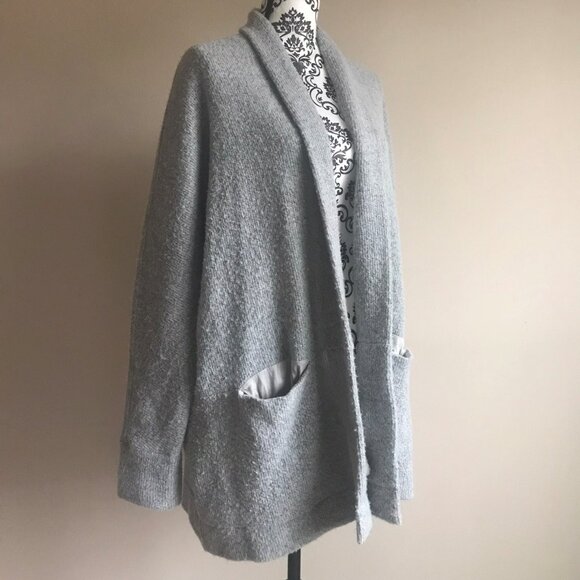 Ann Taylor LOFT Boucle Knit Pocket Cardigan Sweater - Gray - Large - Picture 2 of 6